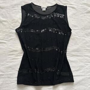 Vintage Black mesh beaded sequin tank top Size medium